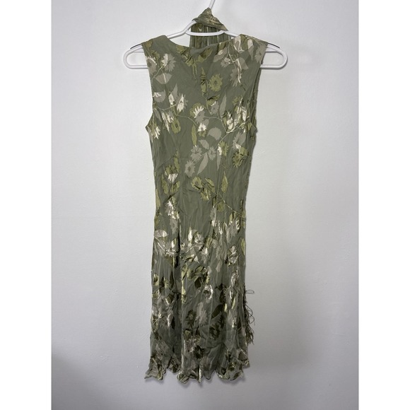 Casual Corner Annex Petite 8 Sage Green Silk Blend Floral Burnout Dress & Scarf - Picture 6 of 10